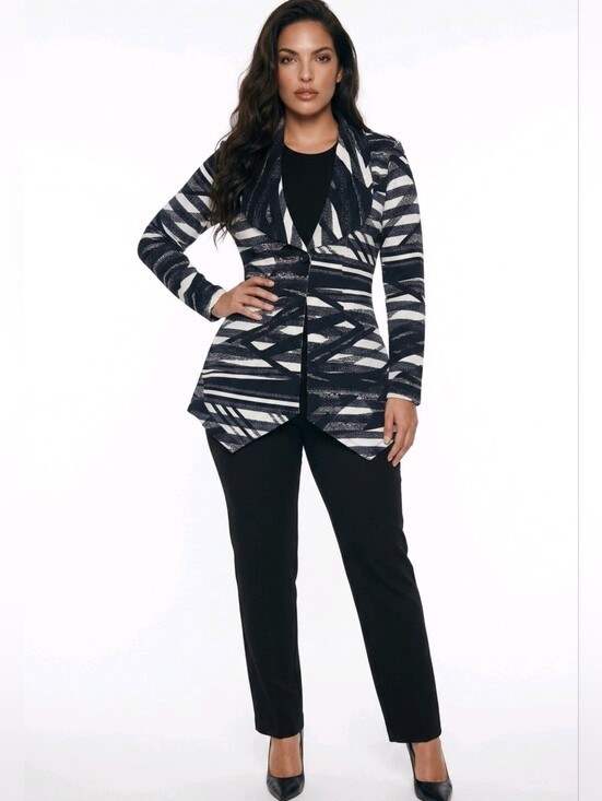 Jackets & Blazers - Zooni Collection Black & White Striped Asymmetric Blazer